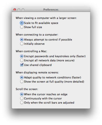 Screen Sharing preferences under OS X version 10.8.2.