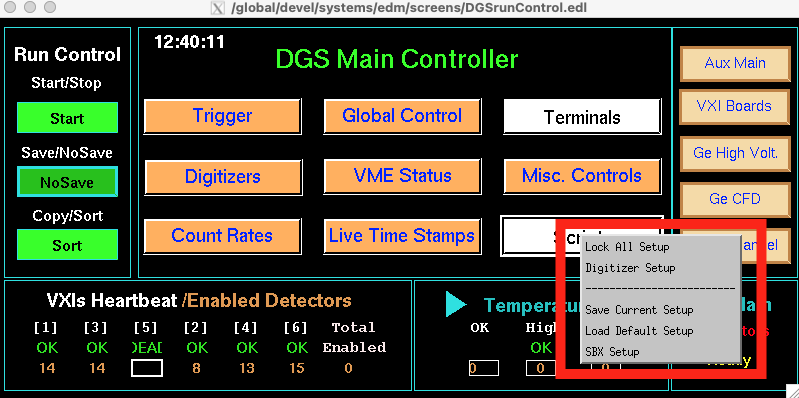 Dropdown list of the Scripts button in DGS Main Controller